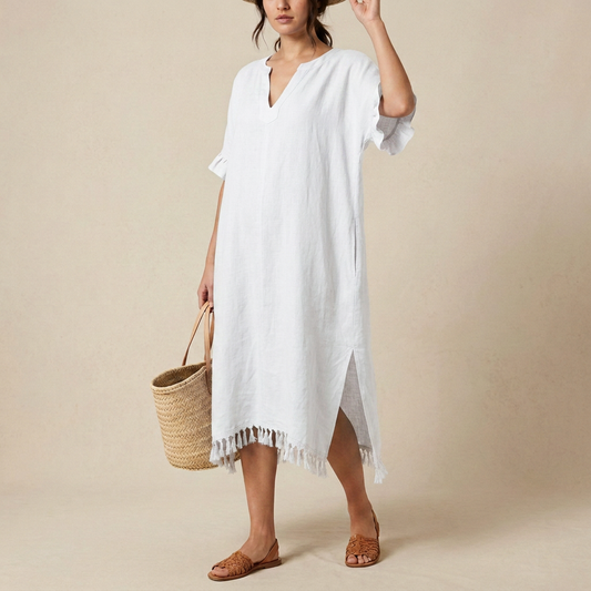 Aqua Blue Linen Beach Kaftan