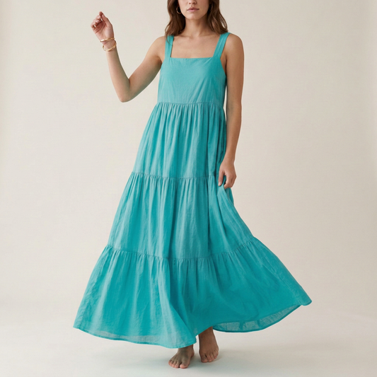 Coral Tiered Cotton Maxi Dress