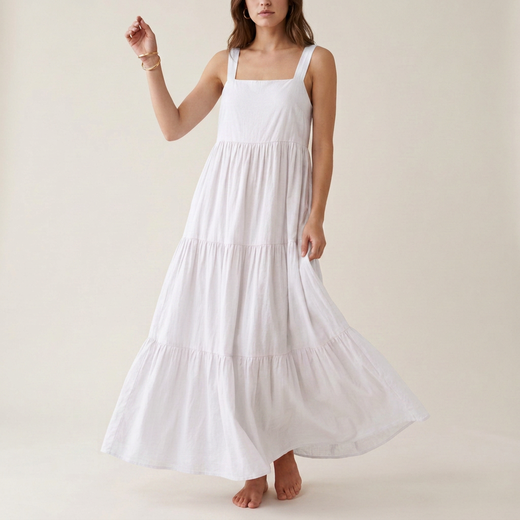 Coral Tiered Cotton Maxi Dress
