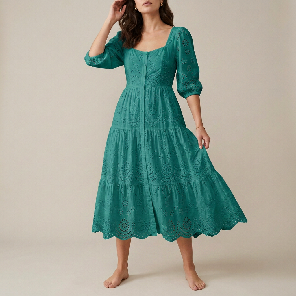 Crisp White Broderie Midi Dress