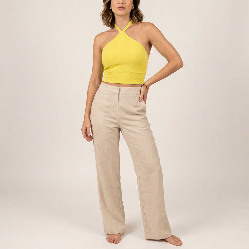 Fuchsia Pink Cropped Halter Top