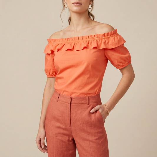Lemon Yellow Off-Shoulder Cotton Blouse