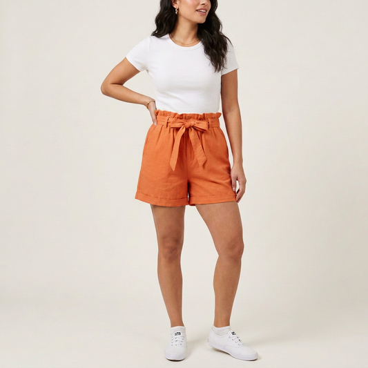 Lemon Yellow Paperbag Waist Shorts