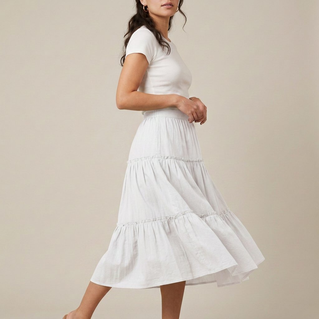Sea Green Tiered Cotton Midi Skirt
