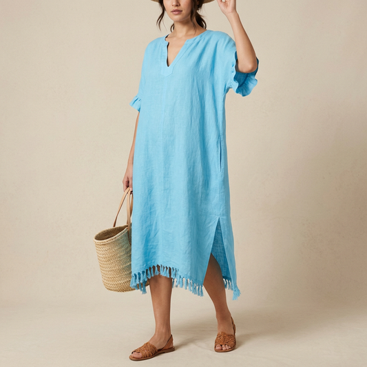 Aqua Blue Linen Beach Kaftan