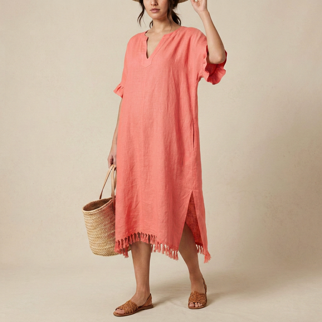 Aqua Blue Linen Beach Kaftan
