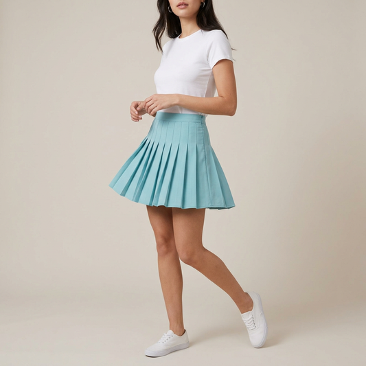 Aqua Blue Pleated Mini Skirt