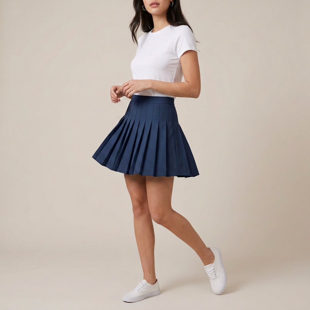 Aqua Blue Pleated Mini Skirt