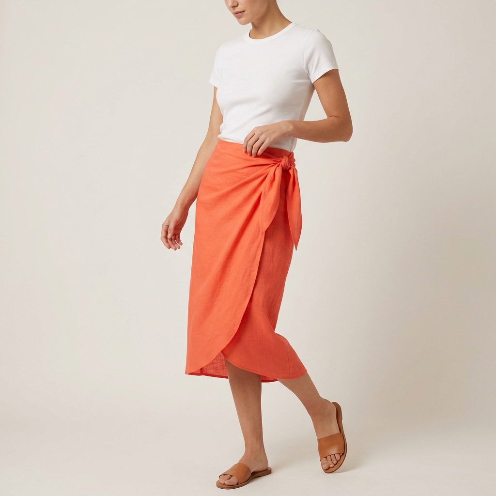 Coral Tie-Side Sarong Wrap Skirt