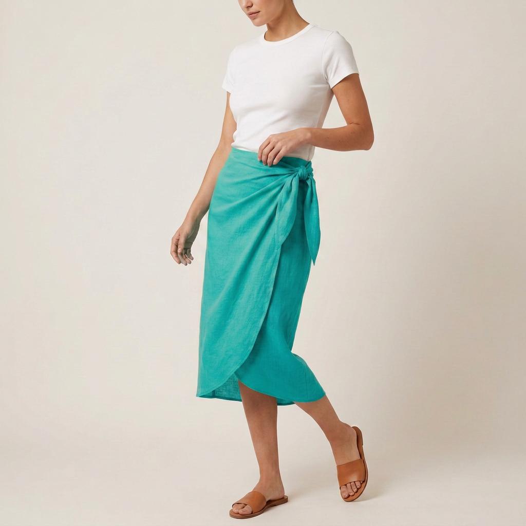 Coral Tie-Side Sarong Wrap Skirt
