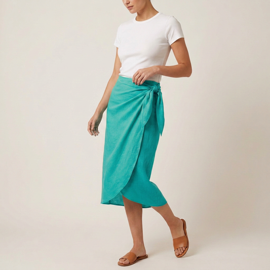 Coral Tie-Side Sarong Wrap Skirt