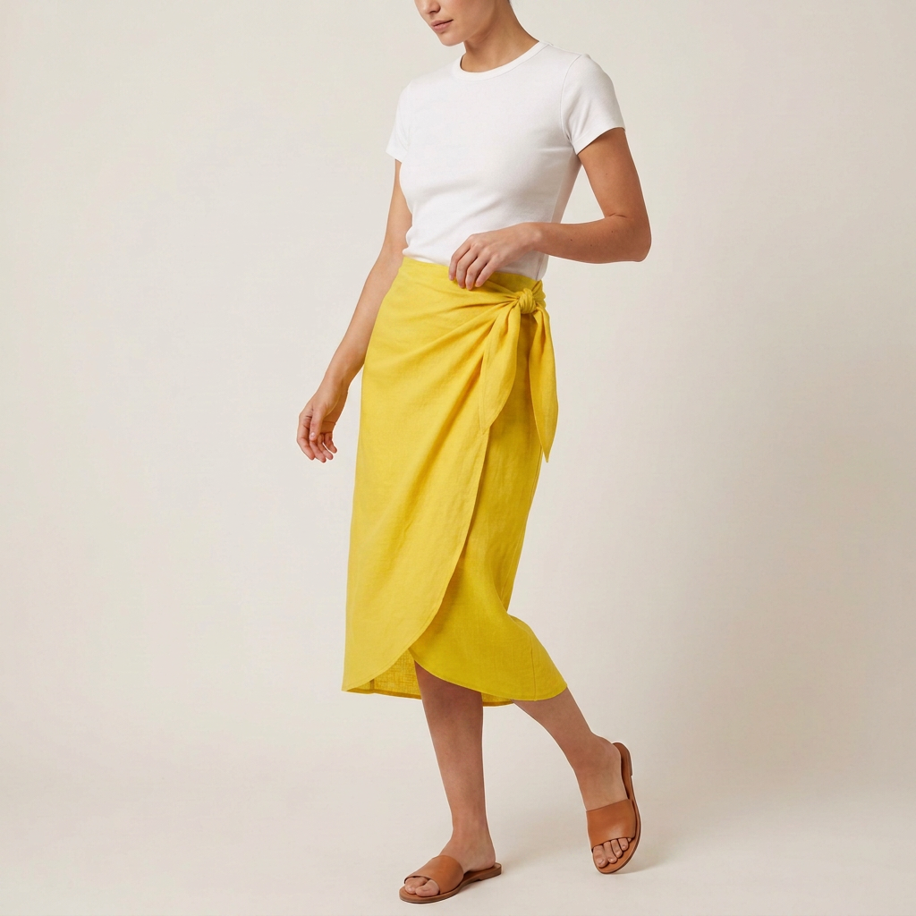 Coral Tie-Side Sarong Wrap Skirt