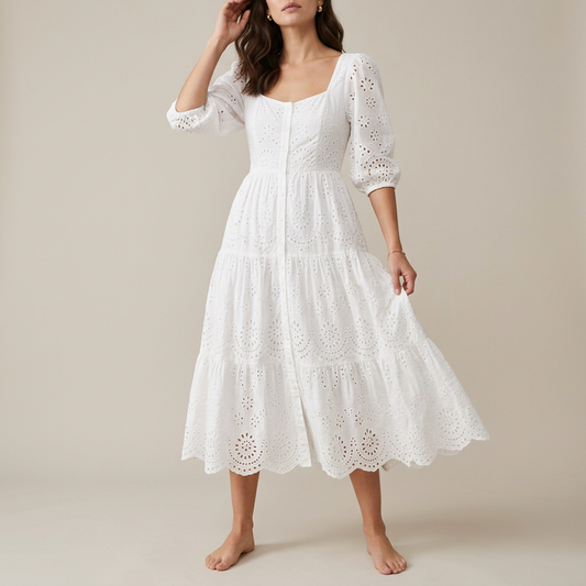 Crisp White Broderie Midi Dress