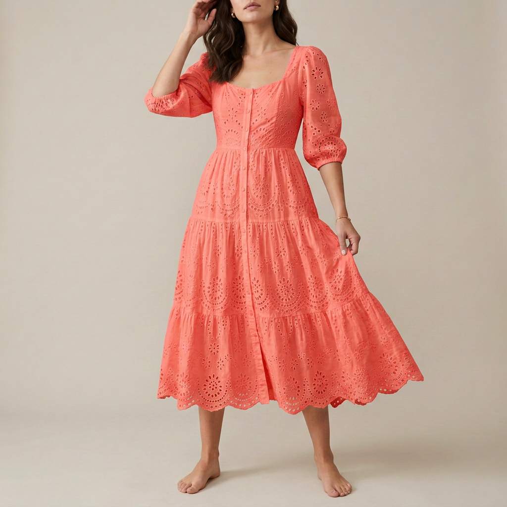 Crisp White Broderie Midi Dress