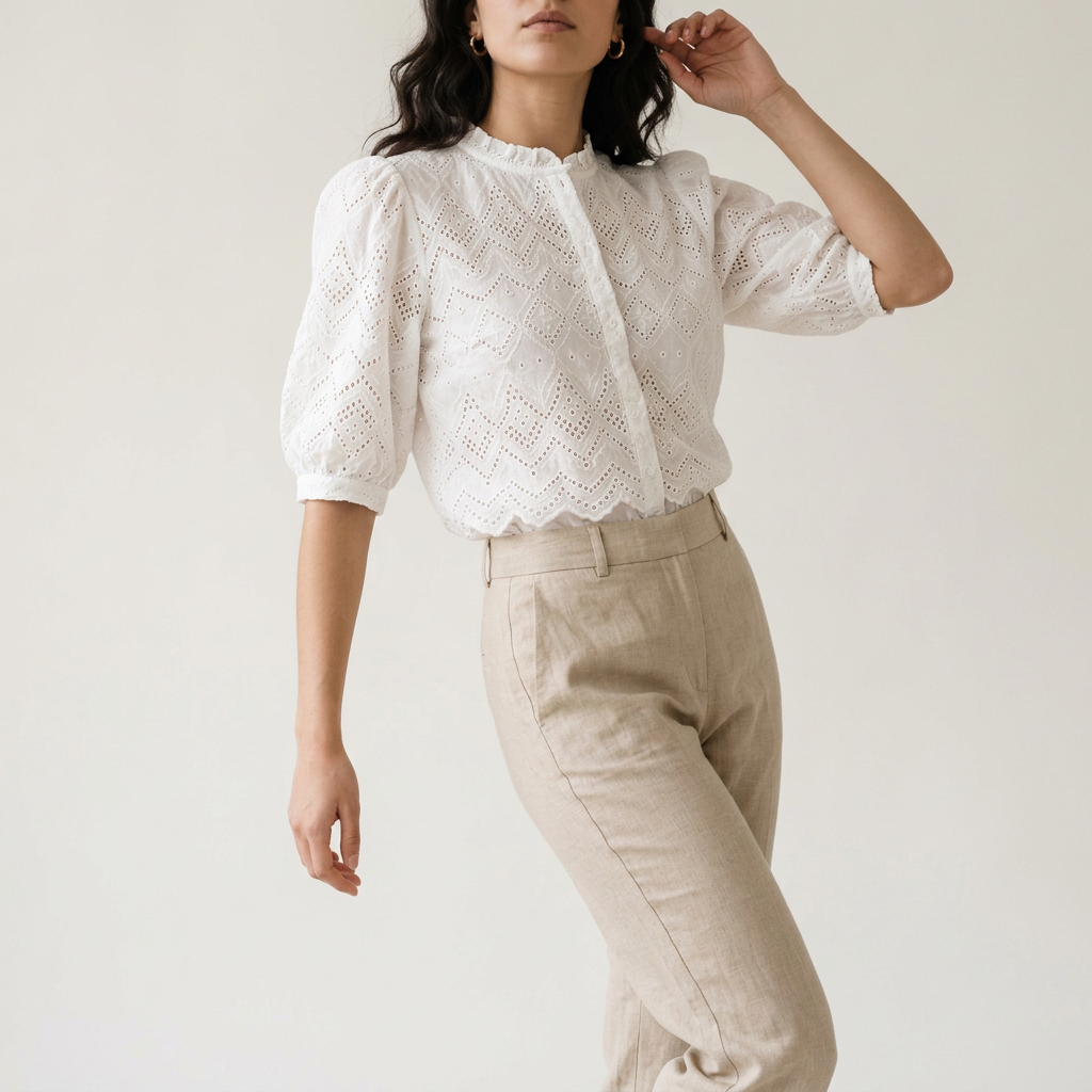 Crisp White Eyelet Cotton Blouse