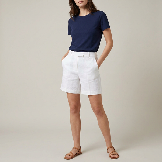 Crisp White Linen Tailored Shorts