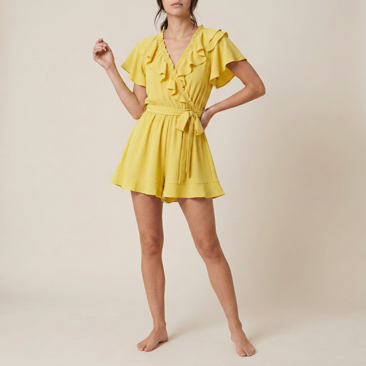 Fuchsia Pink Ruffled Summer Playsuit