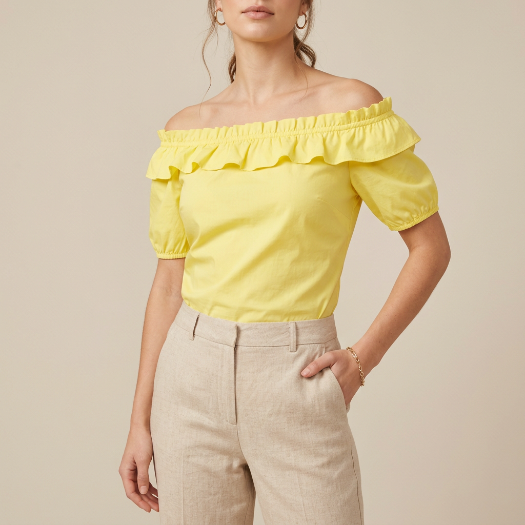 Lemon Yellow Off-Shoulder Cotton Blouse