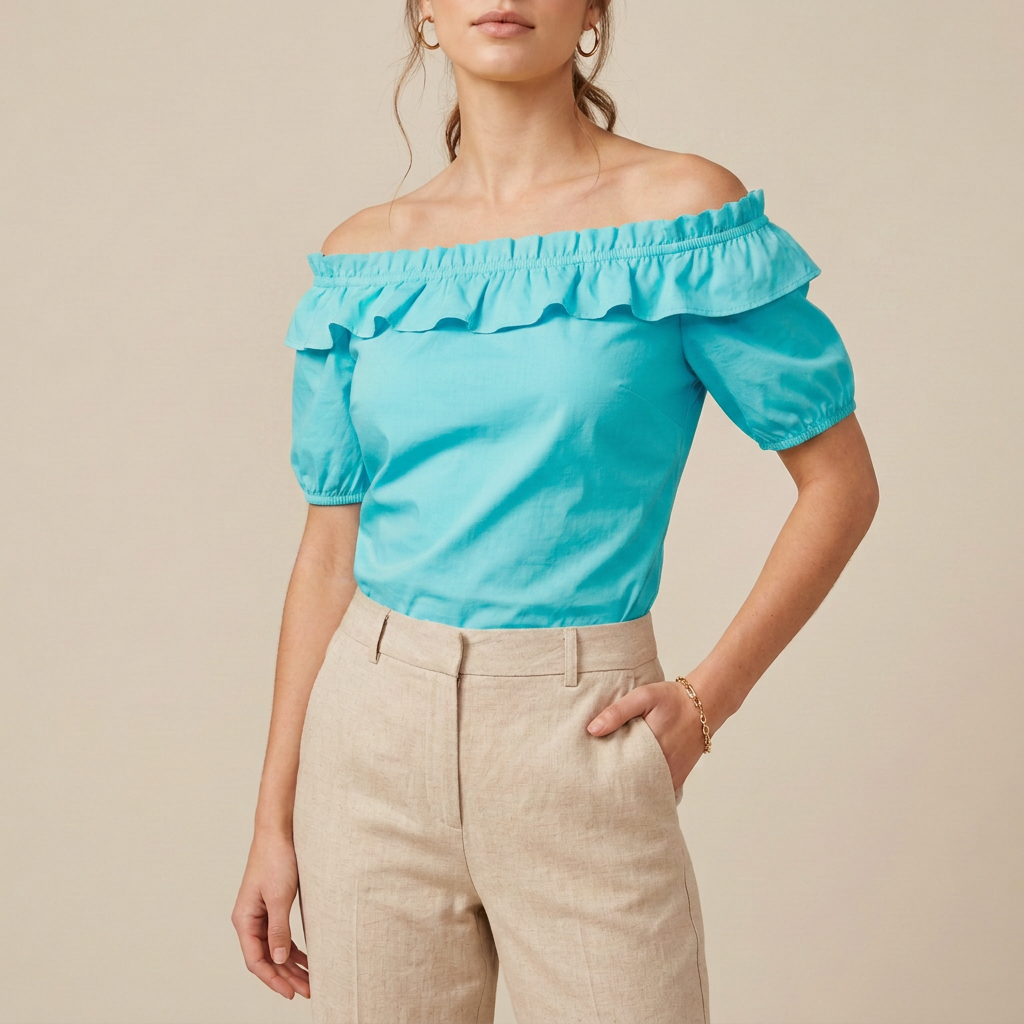 Lemon Yellow Off-Shoulder Cotton Blouse