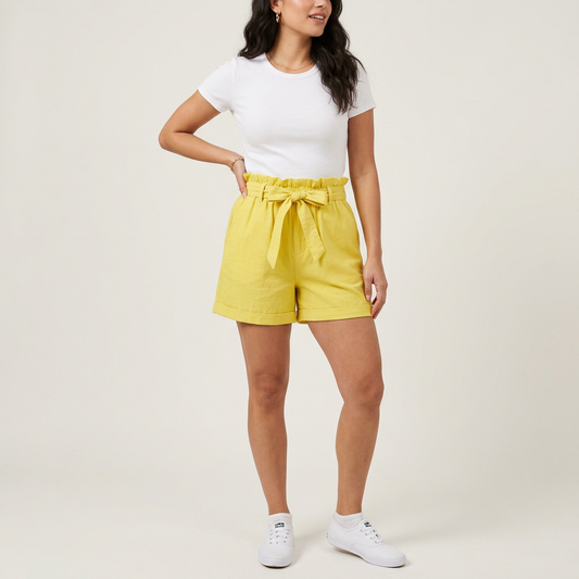 Lemon Yellow Paperbag Waist Shorts