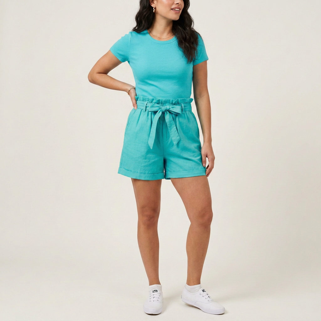 Lemon Yellow Paperbag Waist Shorts