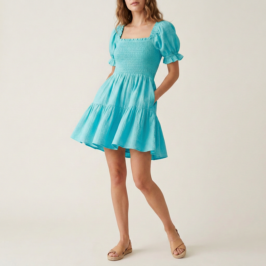 Lemon Yellow Smocked Mini Dress