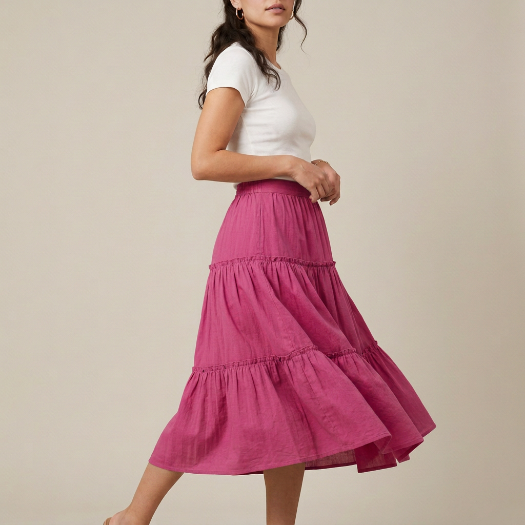 Sea Green Tiered Cotton Midi Skirt