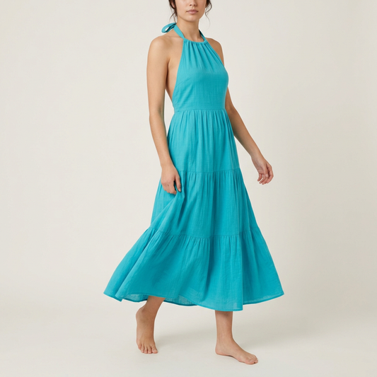 Turquoise Halter Neck Summer Sundress