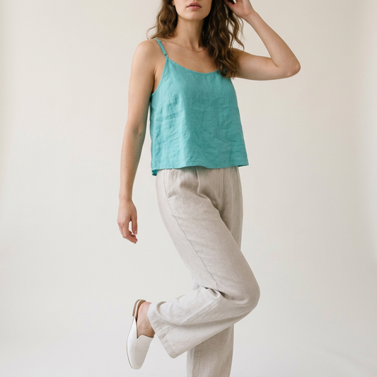 Turquoise Linen Camisole Strappy Top