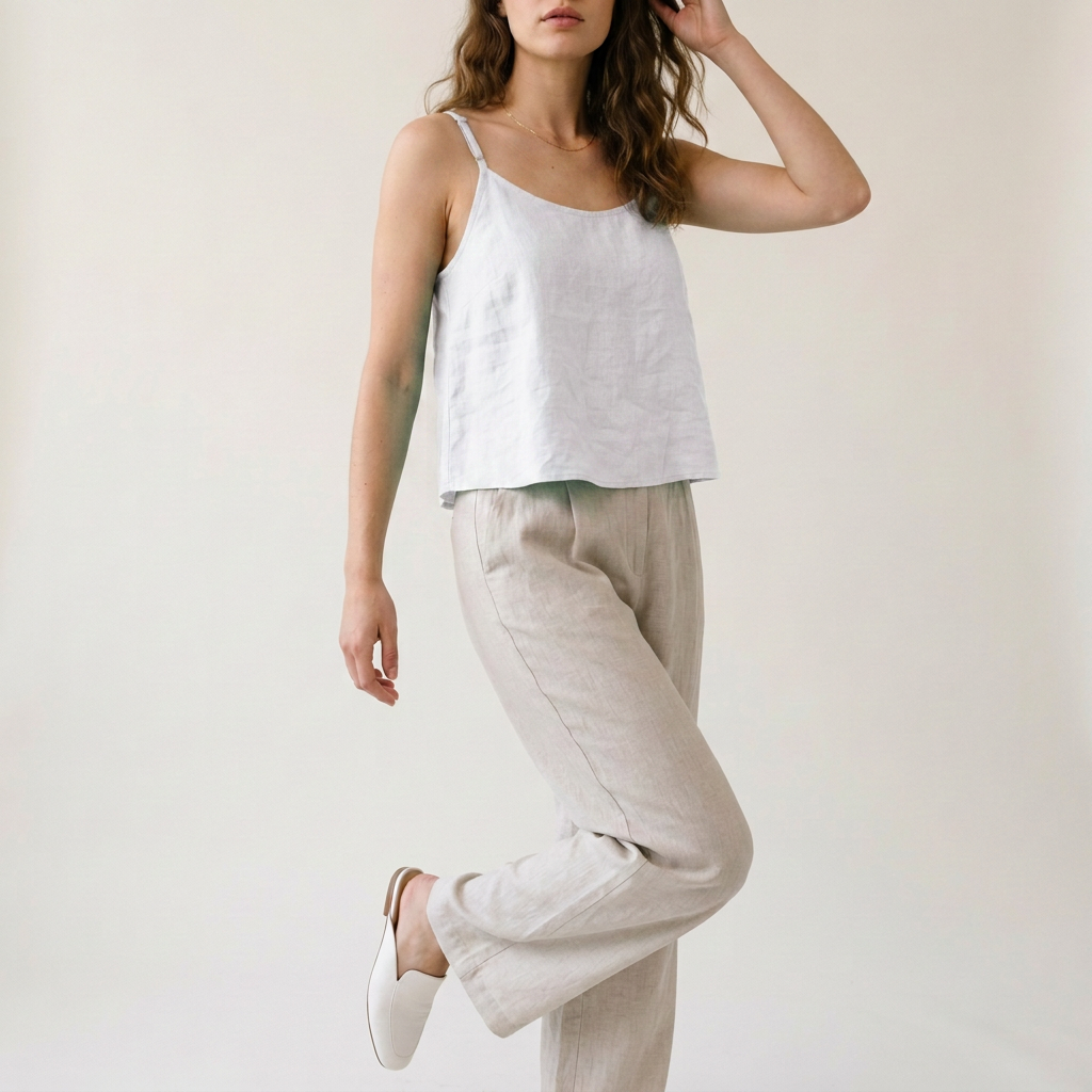 Turquoise Linen Camisole Strappy Top