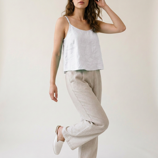 Turquoise Linen Camisole Strappy Top