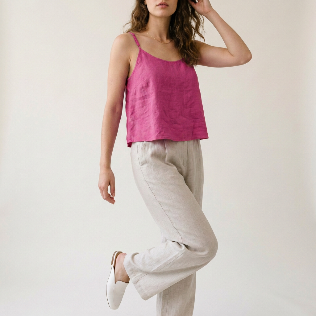 Turquoise Linen Camisole Strappy Top